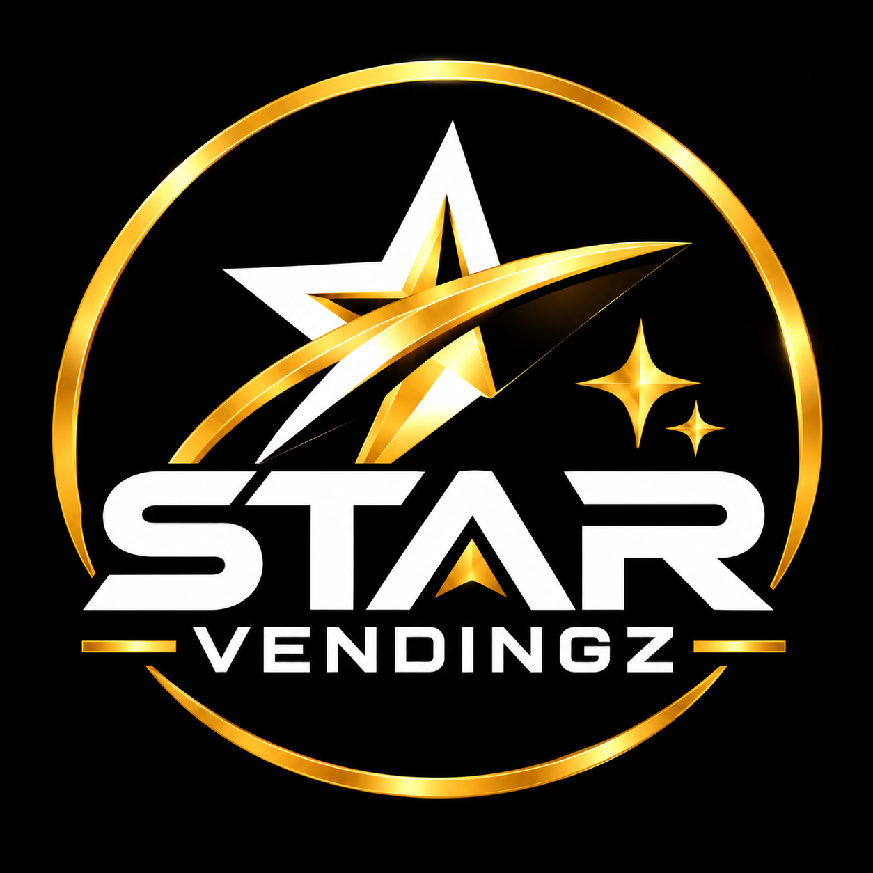 Star Vendingz gold and white star logo on black background